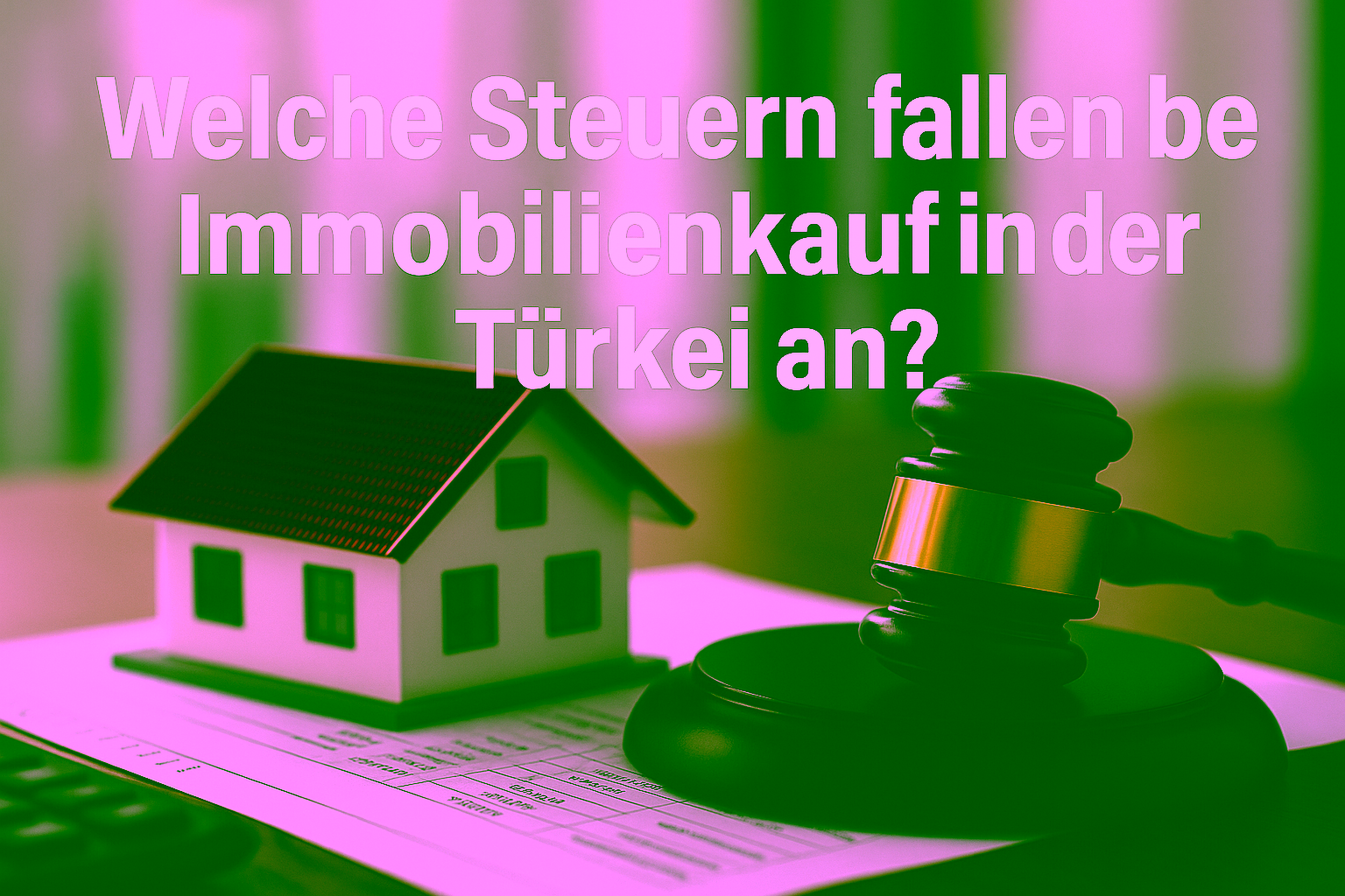 Miniaturhaus mit türkischer Flagge und Steuerformular – Symbolbild für Immobilienkauf Türkei Steuer