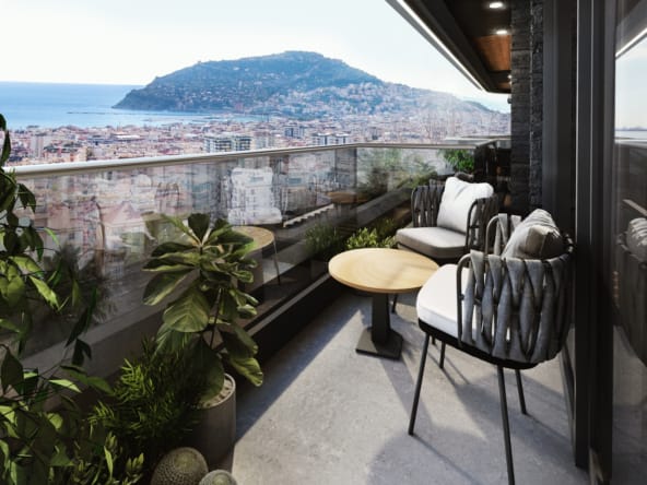 Luxuswohnung in Alanya Hasbahçe mit Meerblick – Wohnzimmer