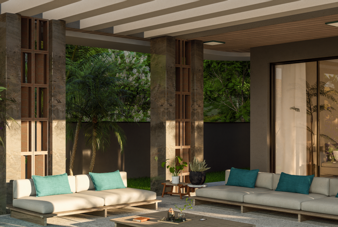 Luxusvilla Alanya – elegante Außenlounge der Villa Nehirsu 7 mit modernen Sitzbereichen