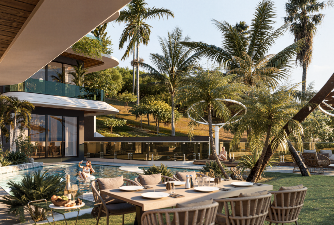 Luxusvilla Alanya – Garten- und Poolbereich der Villa Nehirsu 7 mit großzügiger Außenterrasse