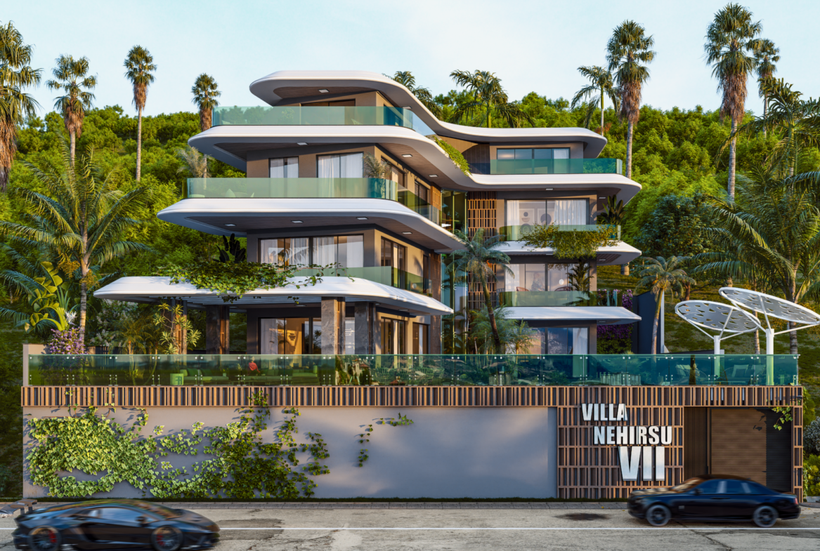 Luxusvilla Alanya – Panorama-Vorderansicht der Villa Nehirsu 7 in Kargıcak
