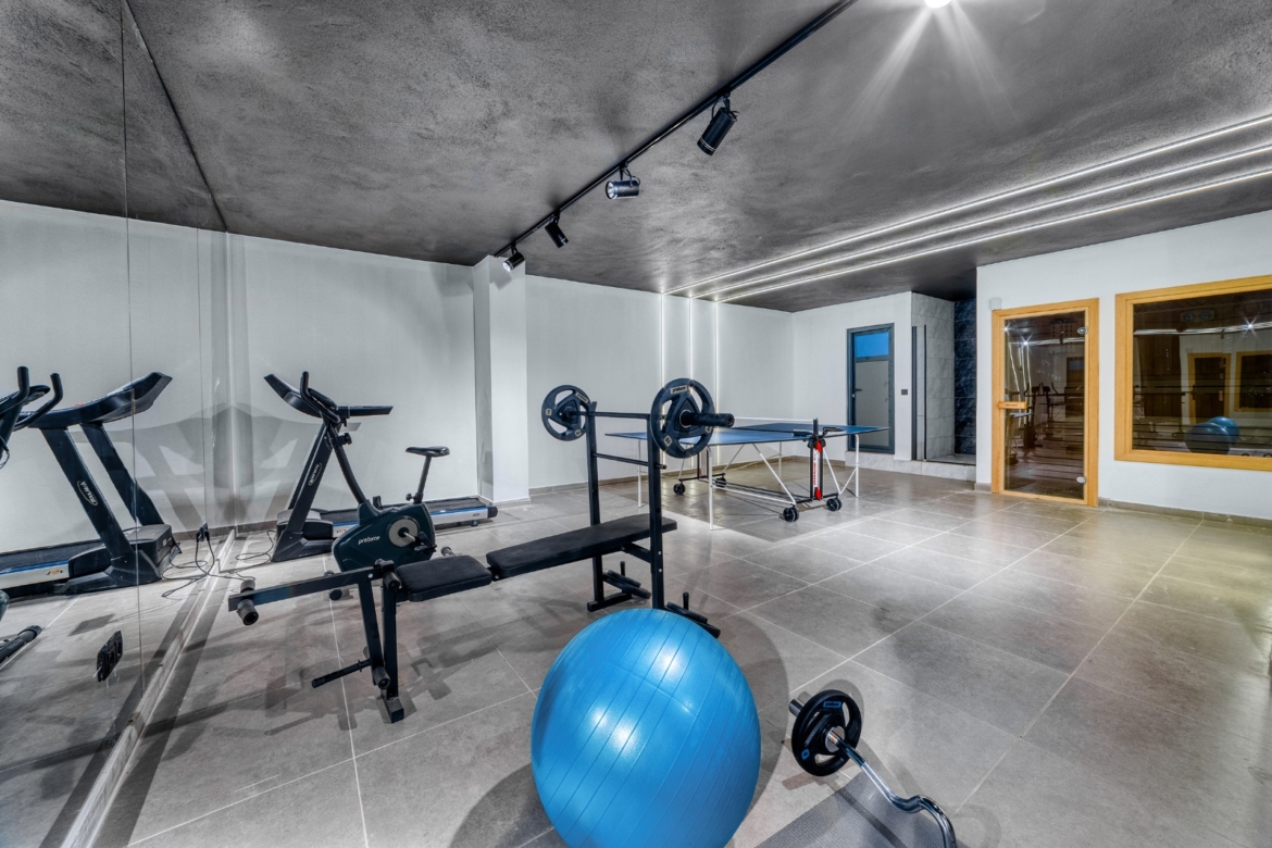 Modern fitness room and sports area in the residential complex in Mahmutlar