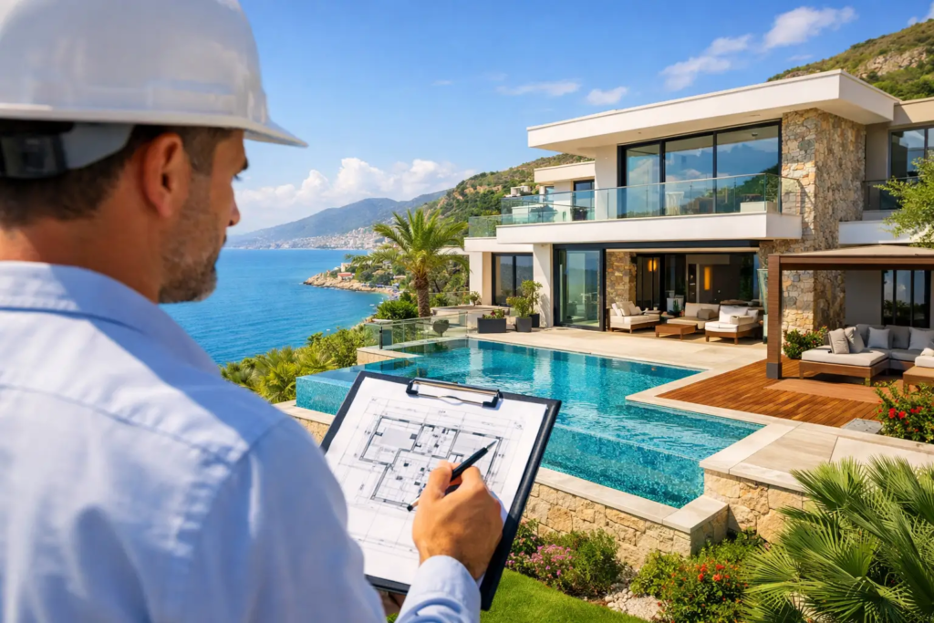 Kwaliteitscontrole van een luxe bouwproject in Turkije – technische inspectie van een nieuwbouwgebouw in Alanya